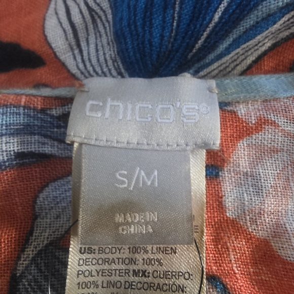 Chico's Floral Kimono Topper Ruana Fringe Orange Blue Black Size Small/Medium - Picture 10 of 16